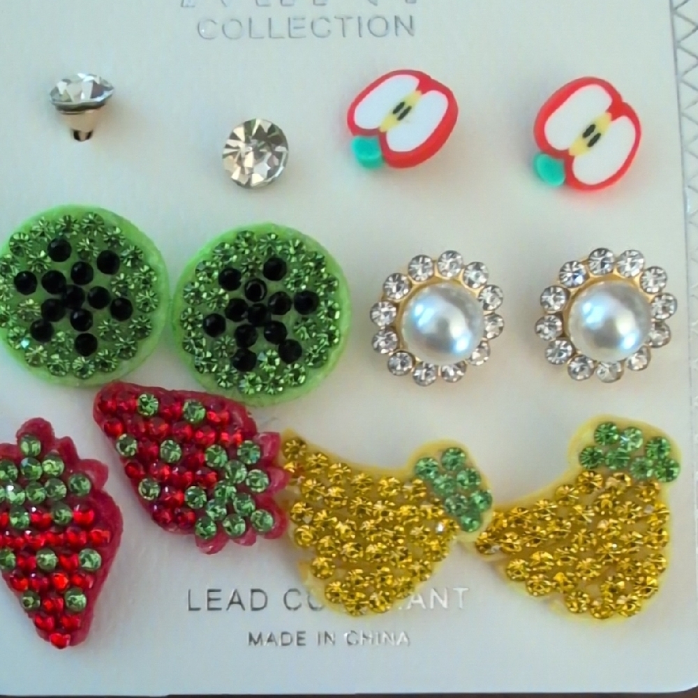Vibrant Green and Red Fruit Fashion Earrings Set